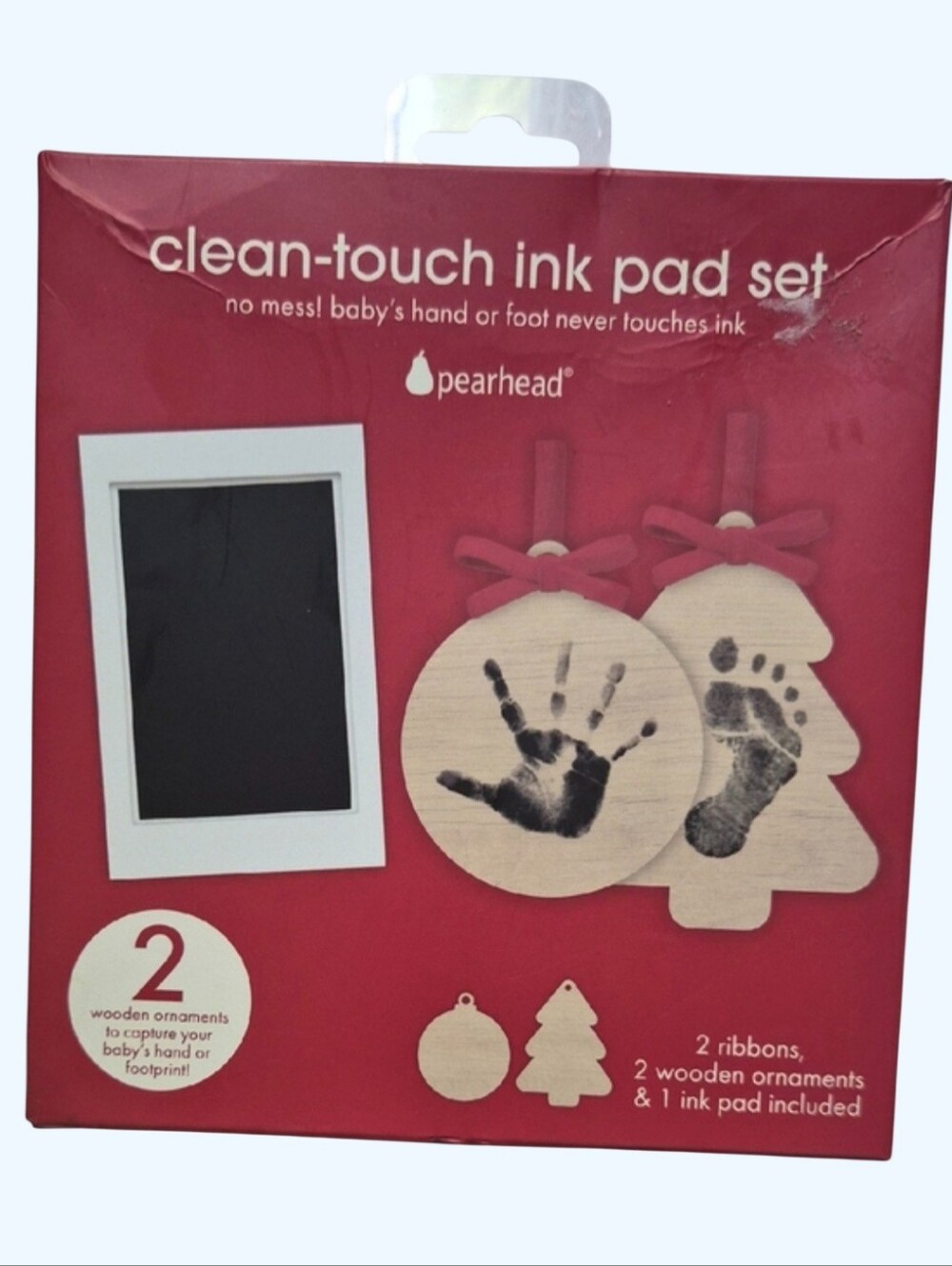 2 Wooden Christmas Ornaments For Babies Hand Or Footprint-Clean Touch Ink Pad-OS